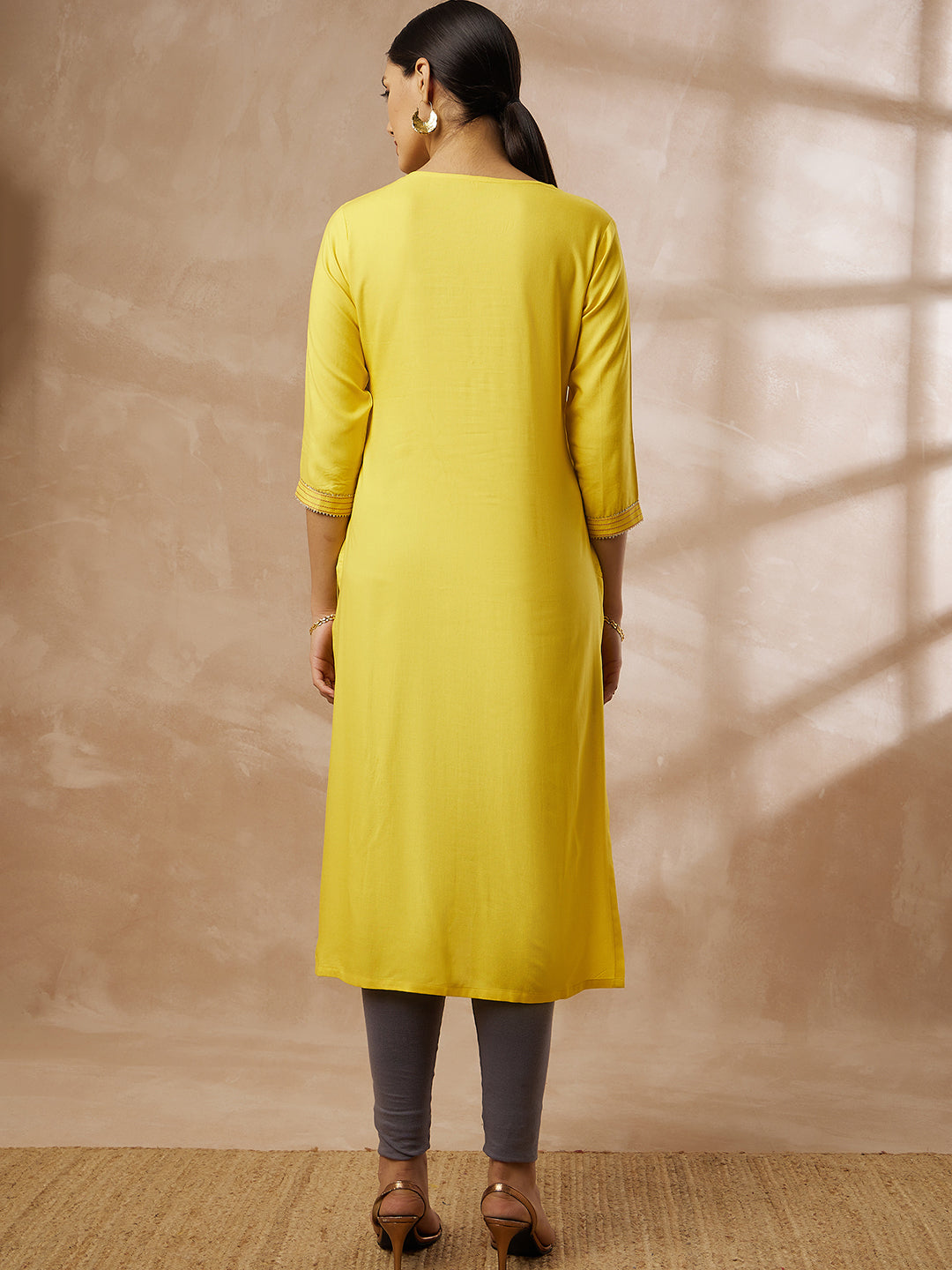 Women’s Yellow Straight Embroidered Kurti