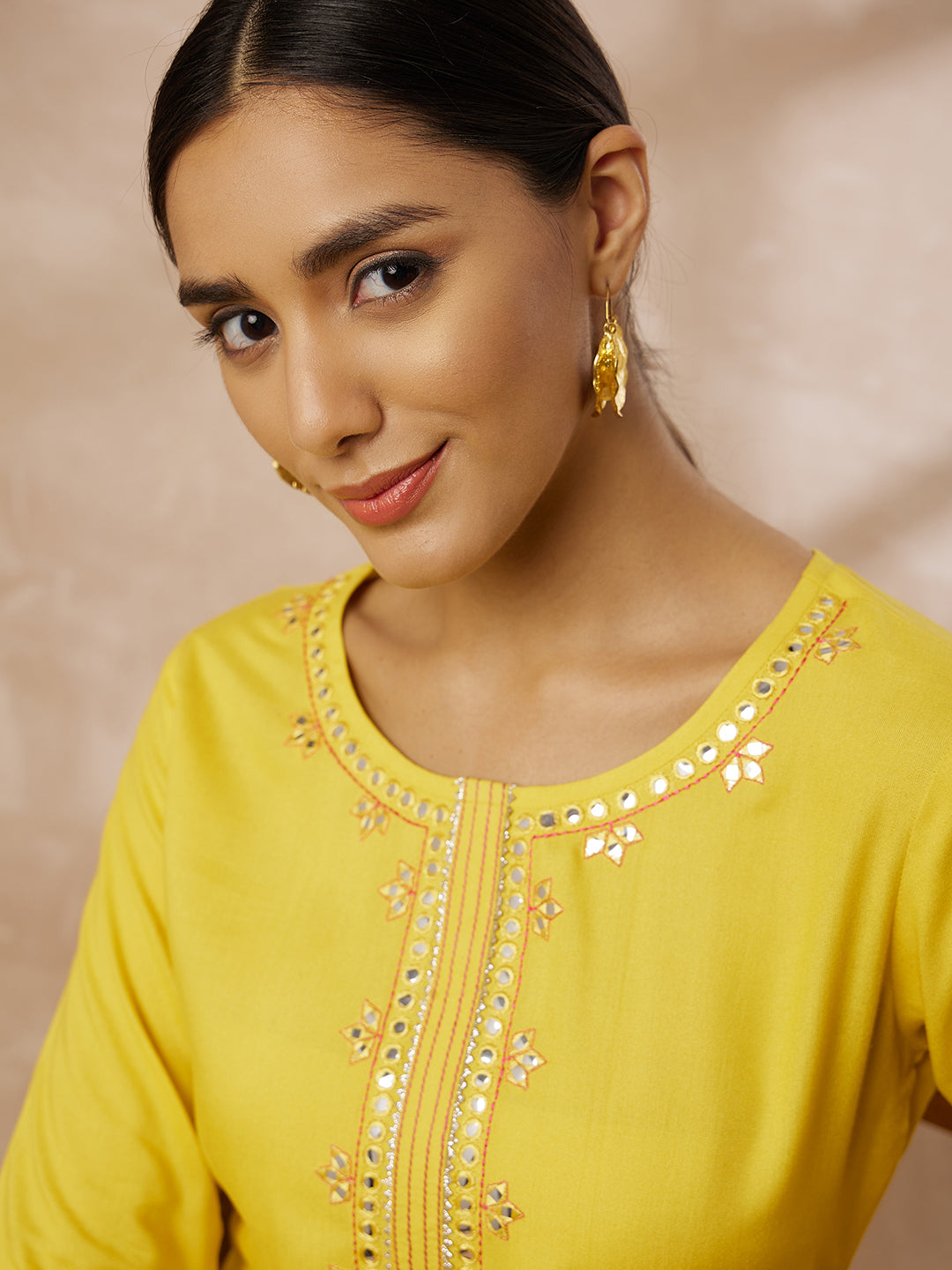 Women’s Yellow Straight Embroidered Kurti
