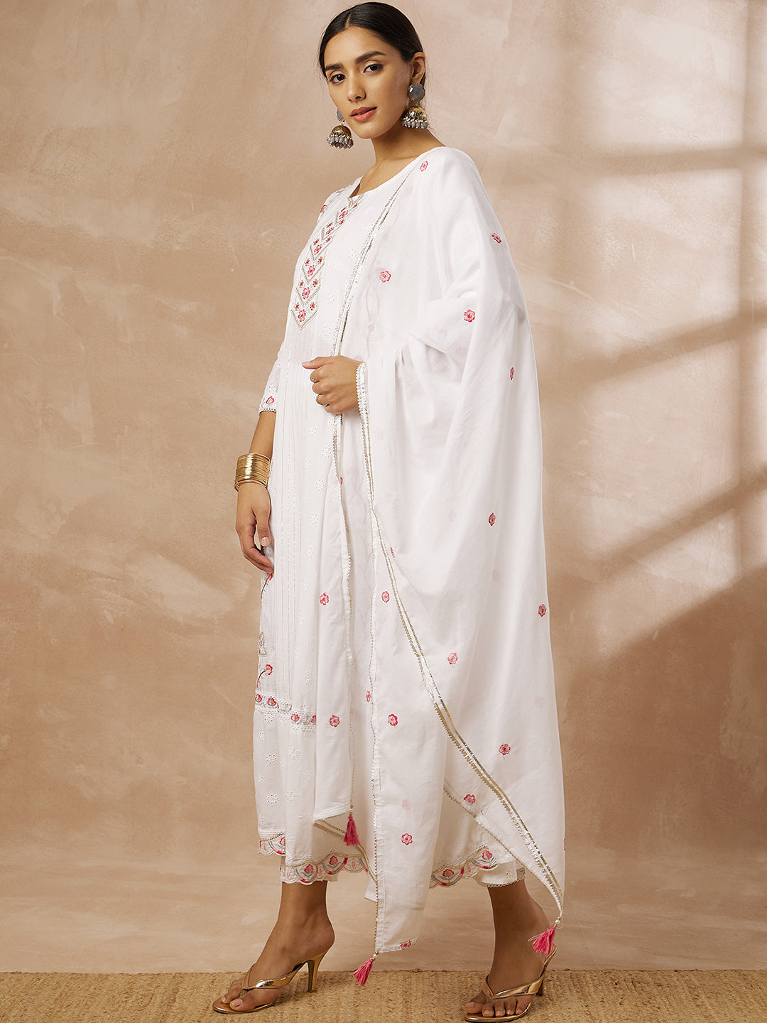 White Embroidered Anarkali Kurta Set with Dupatta