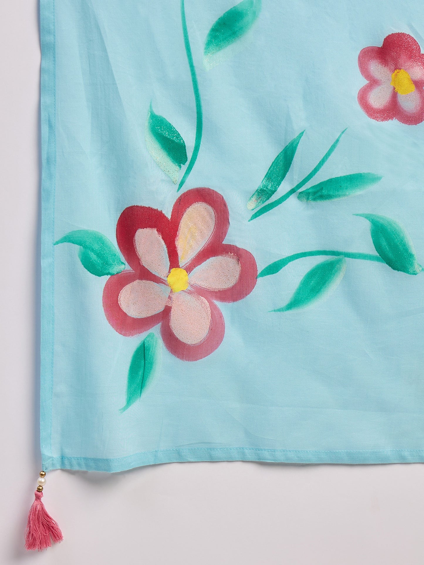 Sky Blue Embroidered Cotton Suit Set with Floral Dupatta