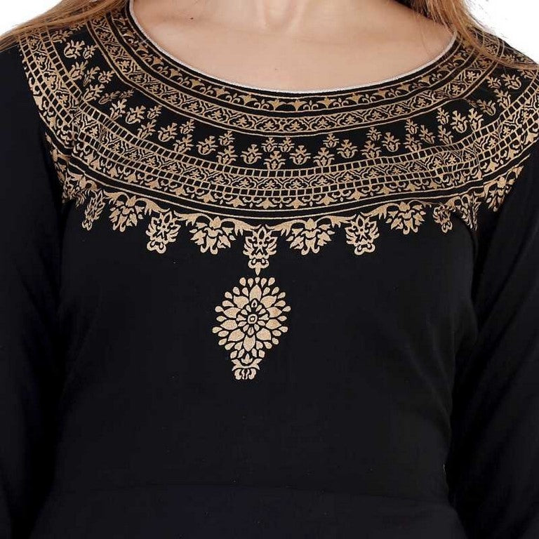 Black Flared Foil Print Dress with Dupatta