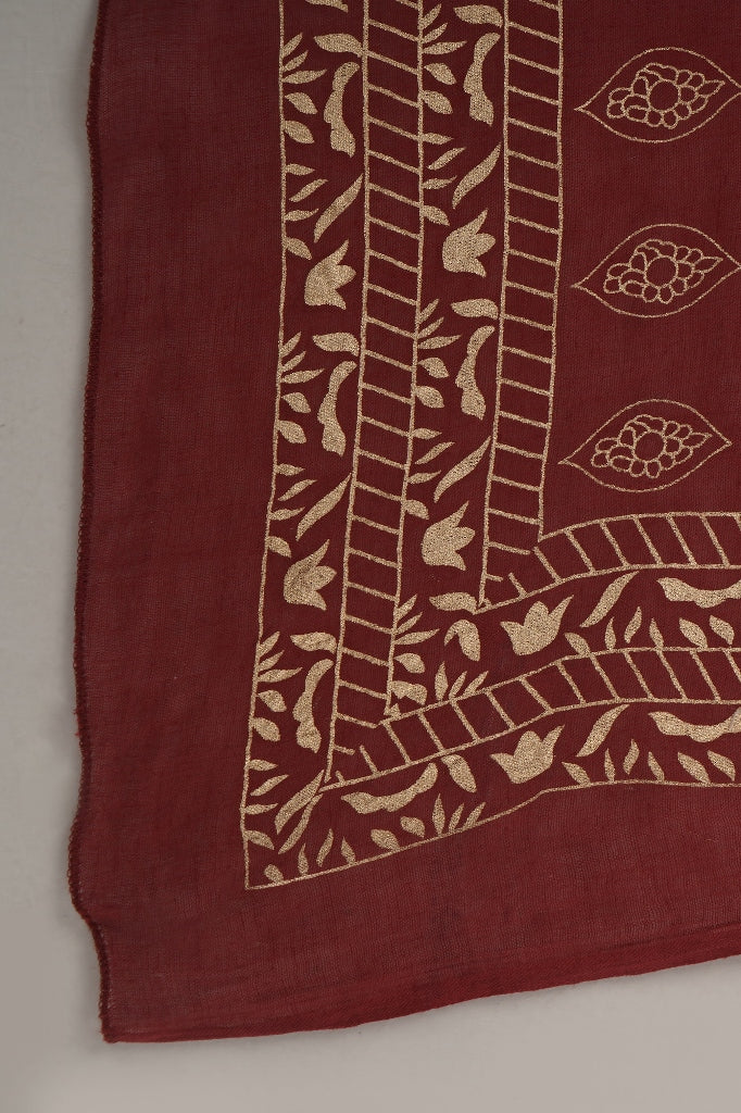 Maroon Flared Foil Print Gown with Dupatta