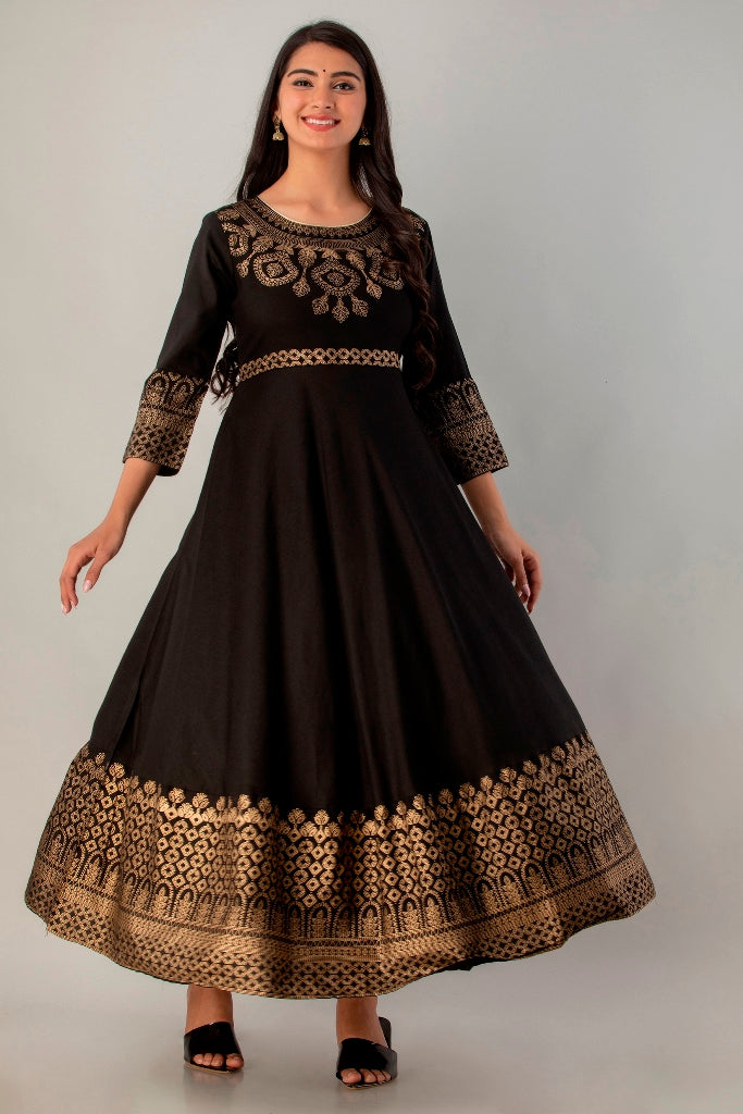 Black Gown Solid Dress with Dupatta