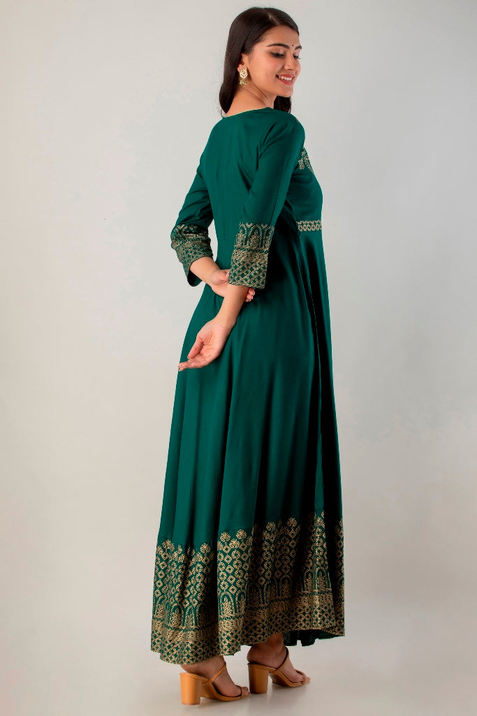 Green Gown Solid Dress with Dupatta