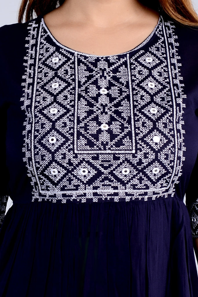 Blue Straight Printed Ethnic Wear