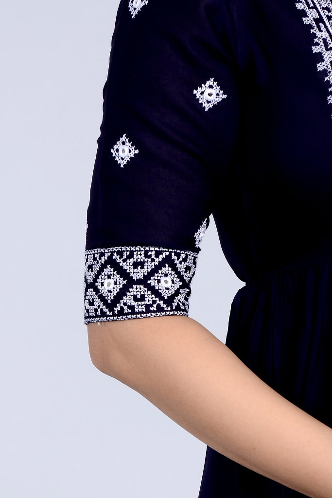 Blue Straight Printed Ethnic Wear