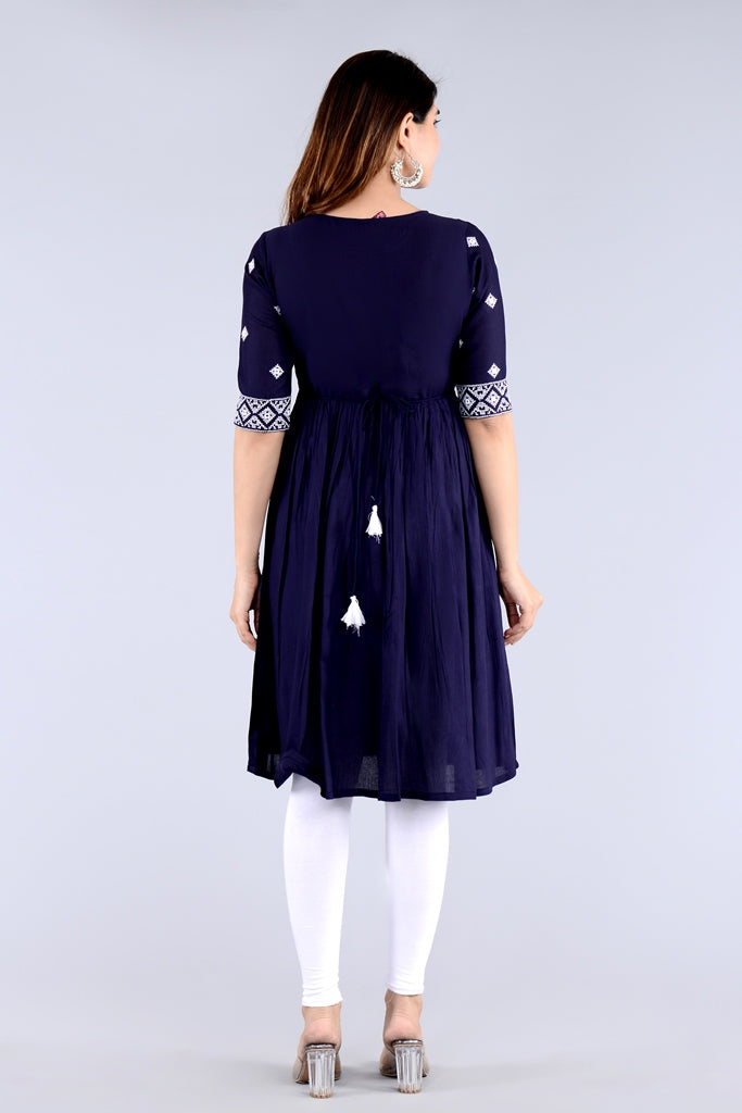 Blue Straight Printed Ethnic Wear