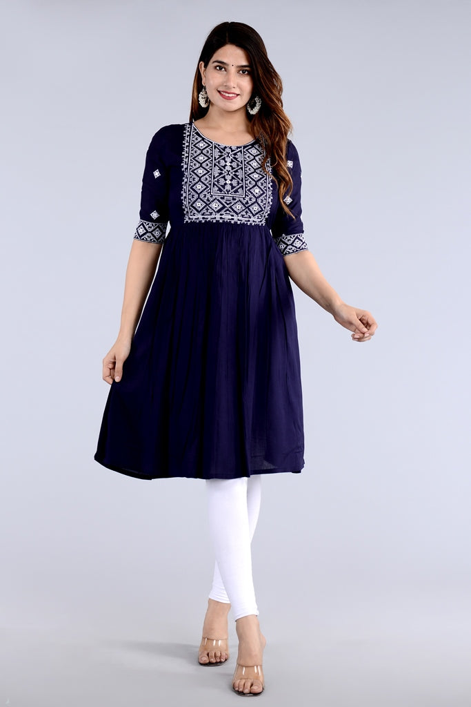 Blue Straight Printed Ethnic Wear