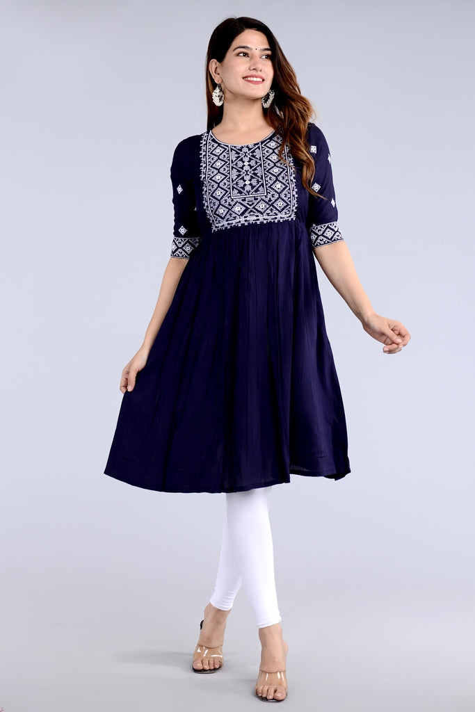 Blue Straight Printed Ethnic Wear