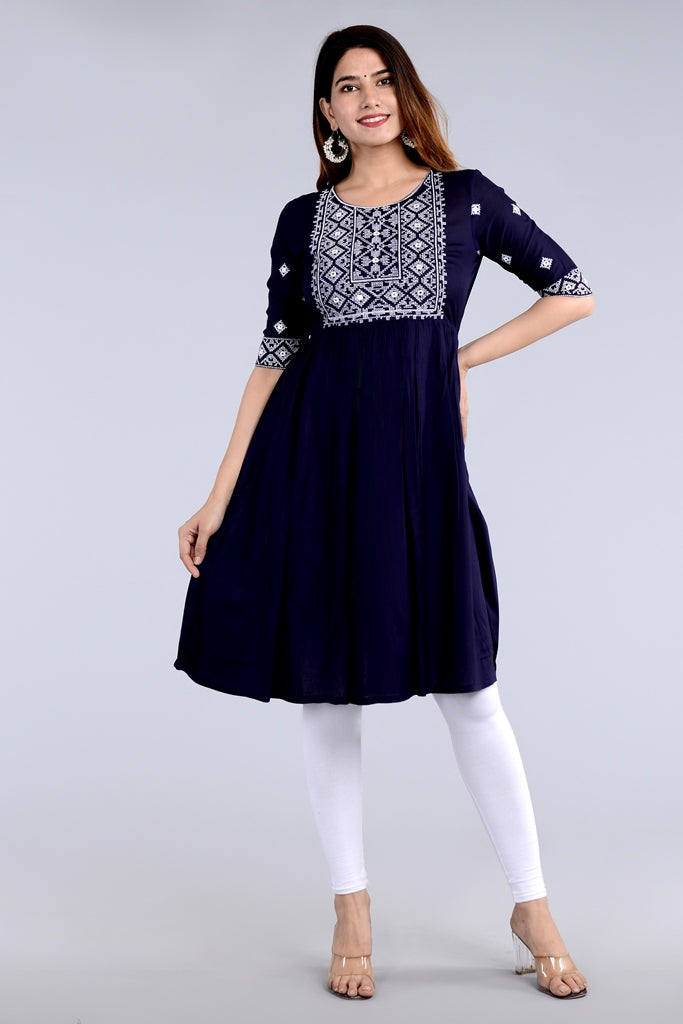 Blue Straight Printed Ethnic Wear