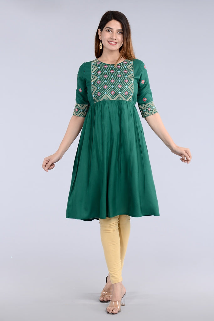 Green Straight Printed Designer Ethnic Wear