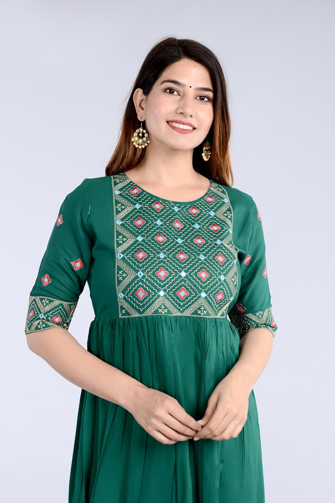 Green Straight Printed Designer Ethnic Wear
