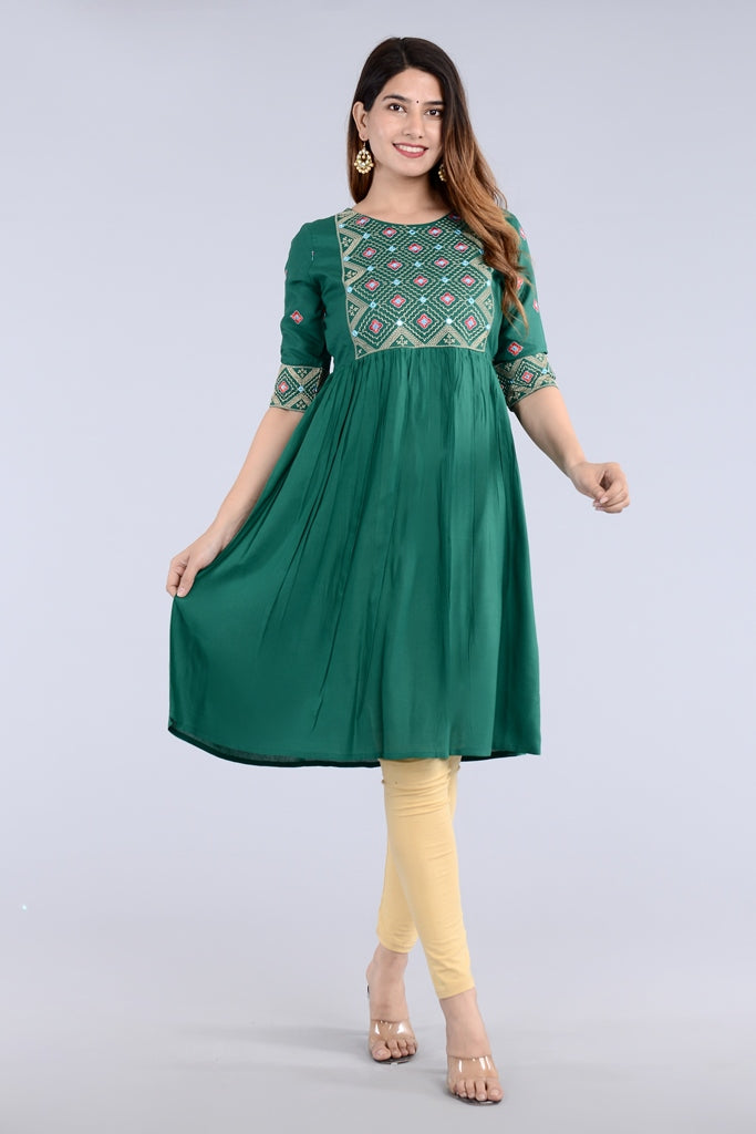 Green Straight Printed Designer Ethnic Wear