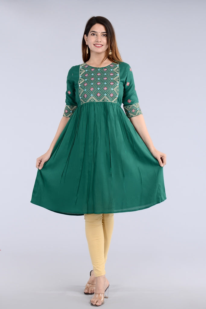 Green Straight Printed Designer Ethnic Wear