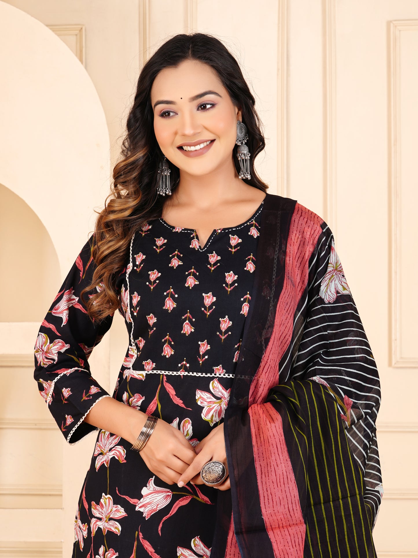 Black Colour Designer Printed Kurta with Pant and Dupatta