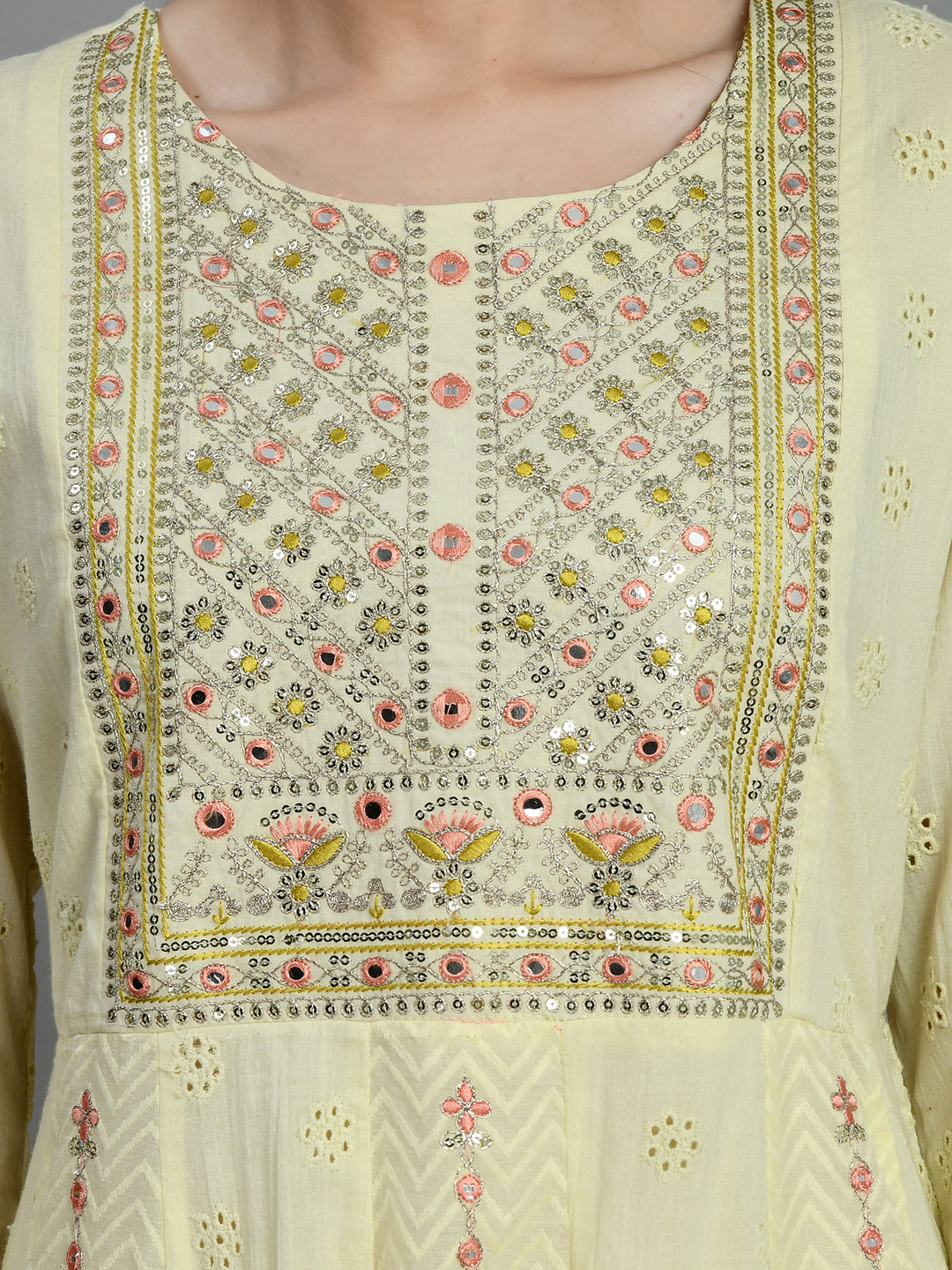 Pastel Yellow Embroidered Anarkali Suit Set