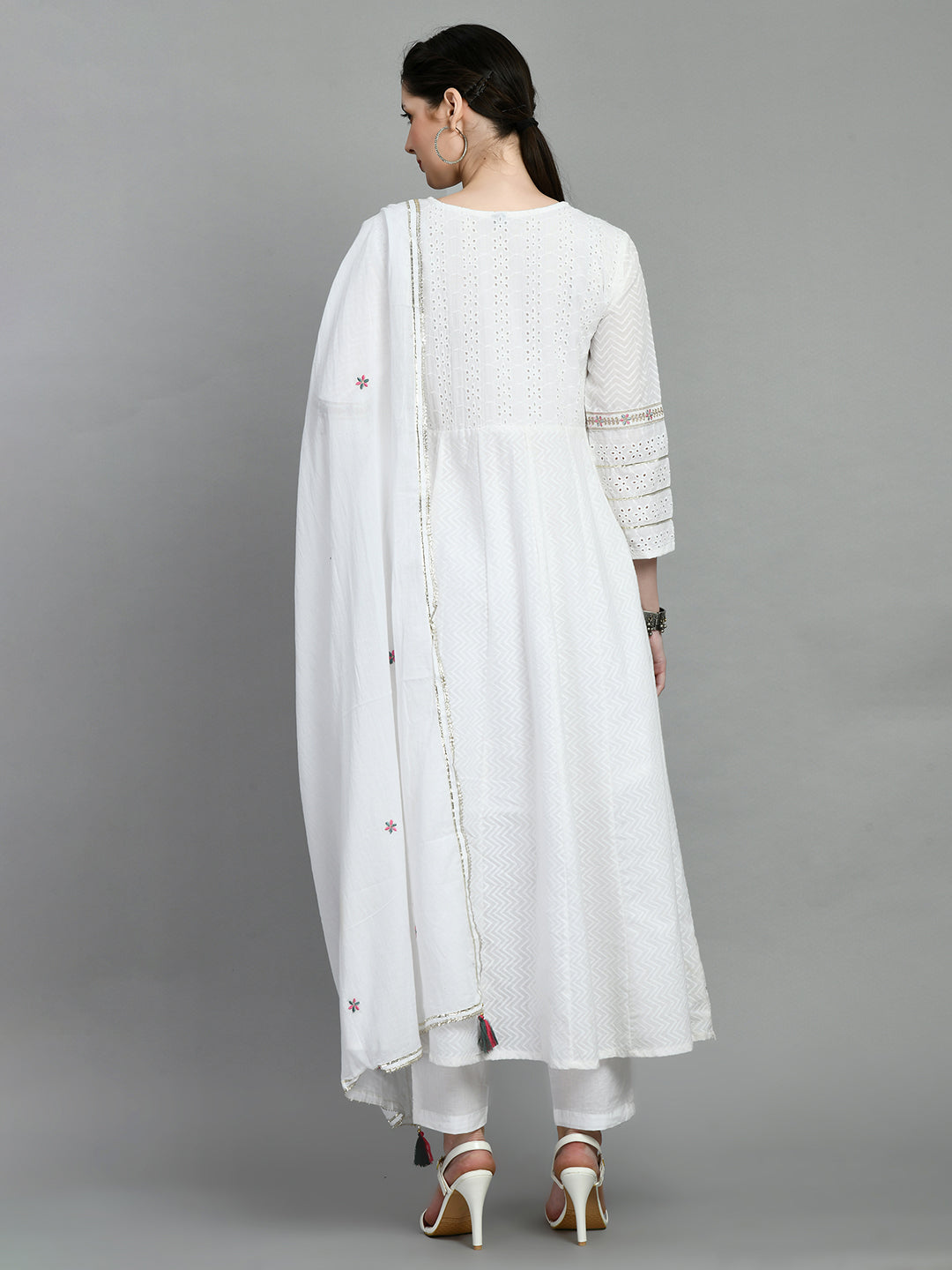 Kurti Master White Embroidered Anarkali Set with Dupatta