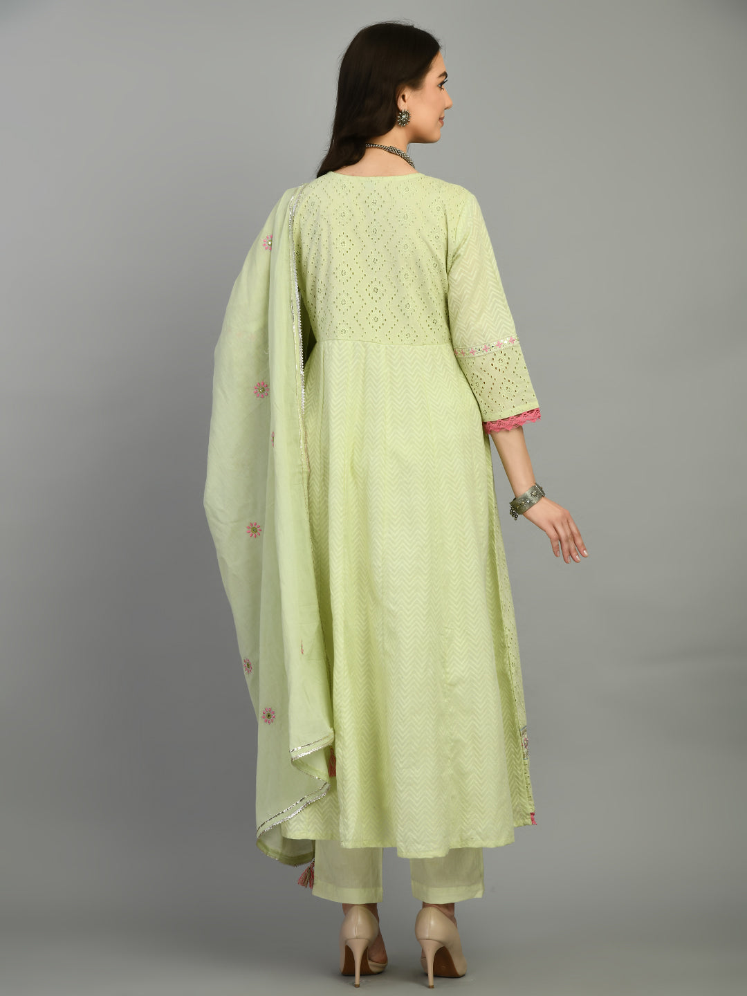 Light Green Embroidered Cotton Kurta Set with Dupatta