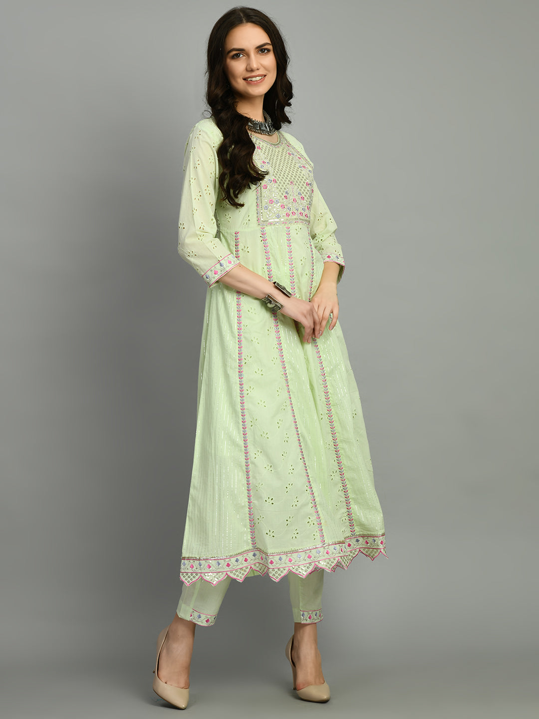 Light Green Embroidered Anarkali Kurta Set