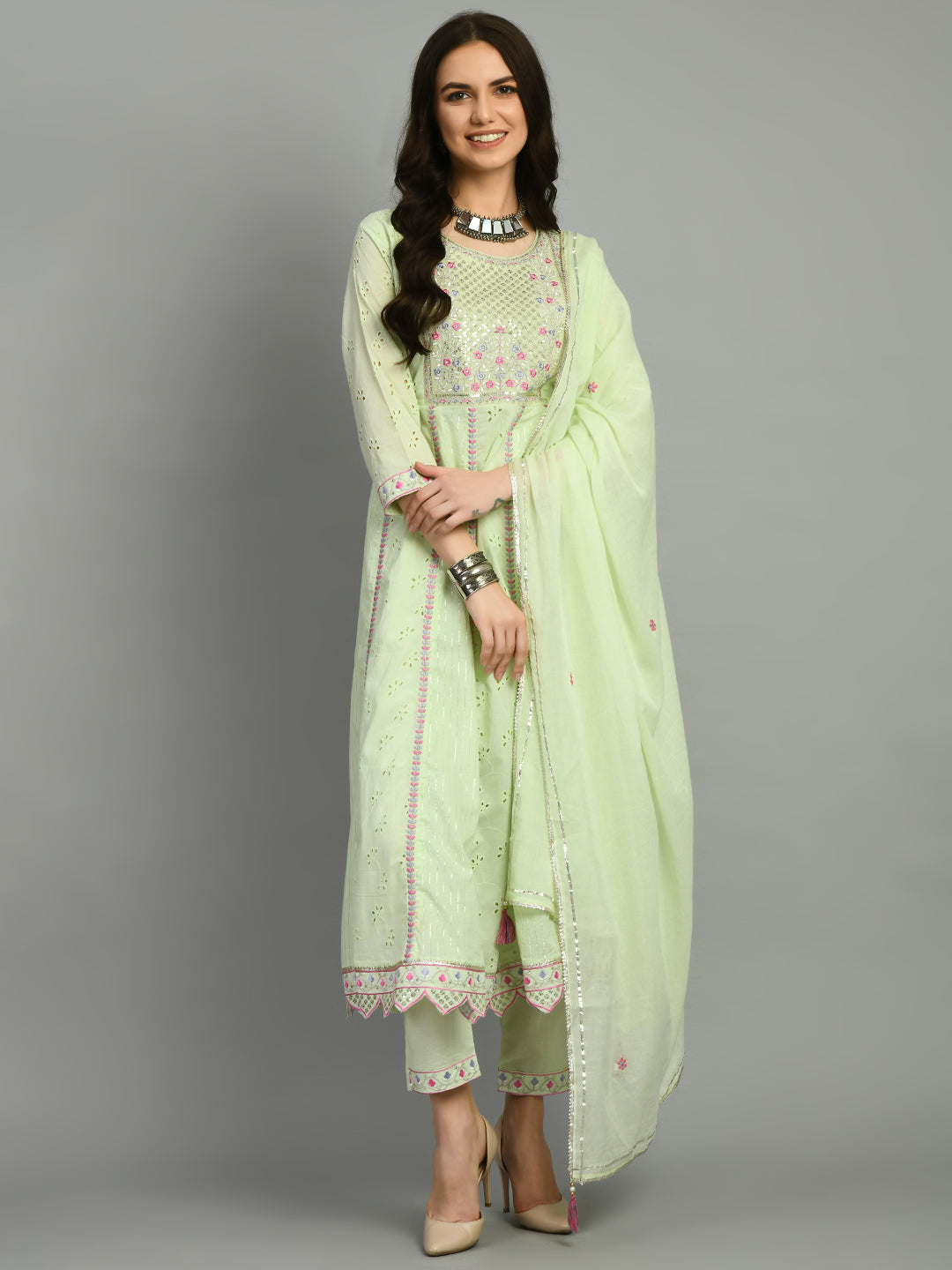Light Green Embroidered Anarkali Kurta Set