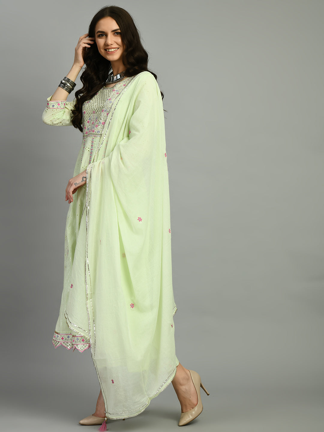 Light Green Embroidered Anarkali Kurta Set