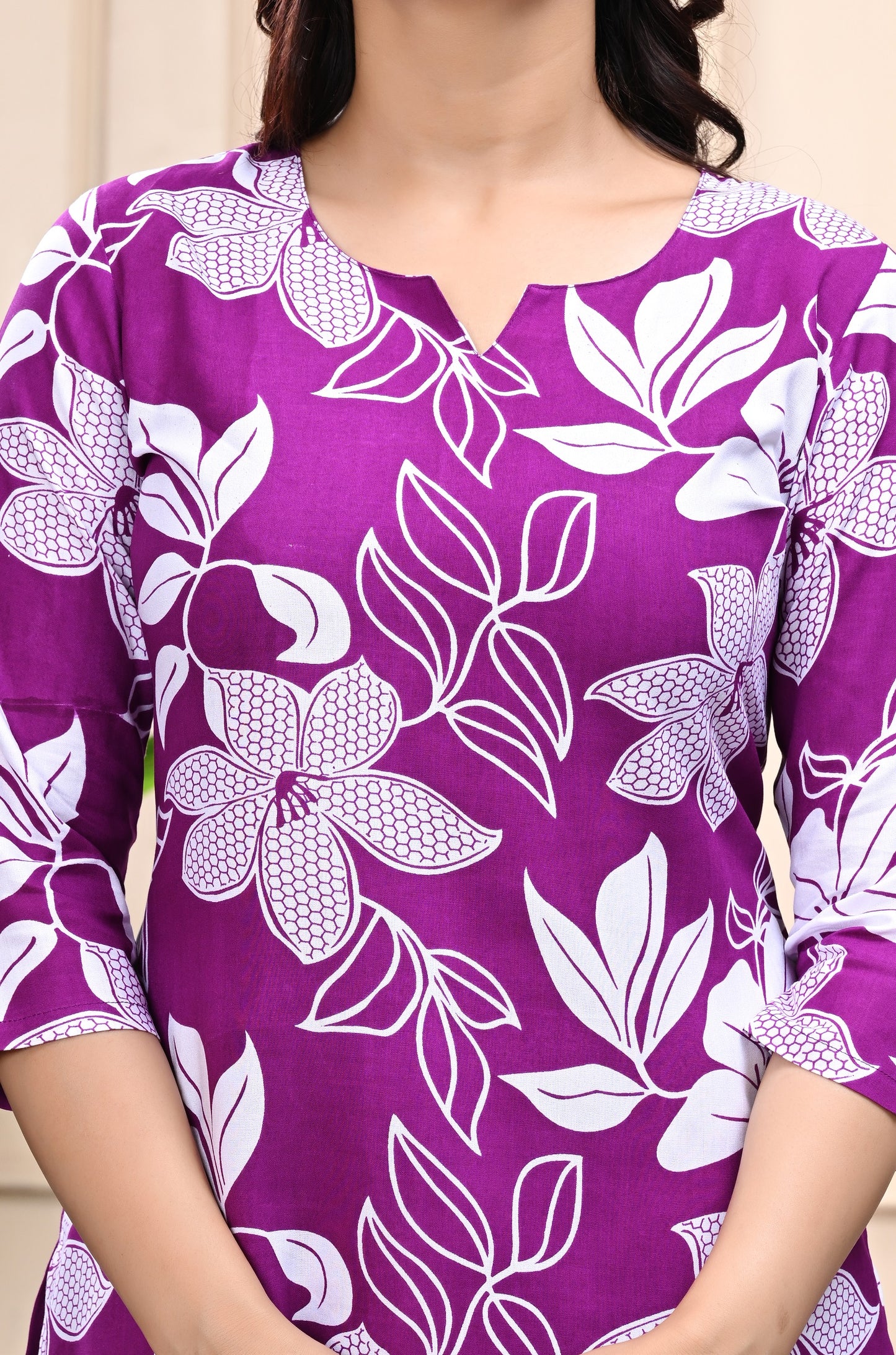 Bold Floral Purple Cotton Co-ord Set for Women