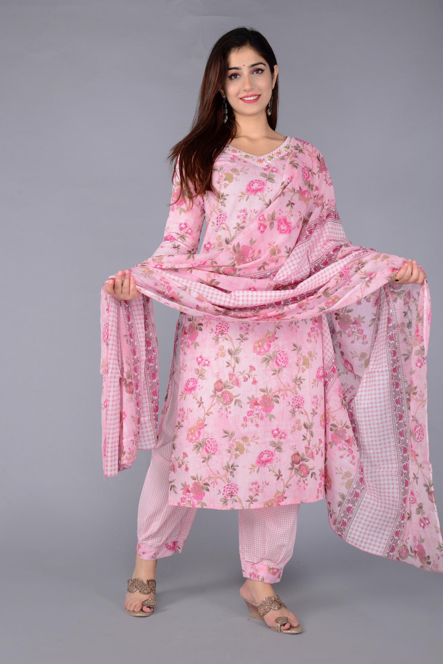 Pink Colour Designer Printed Kurta with Pant and Dupatta