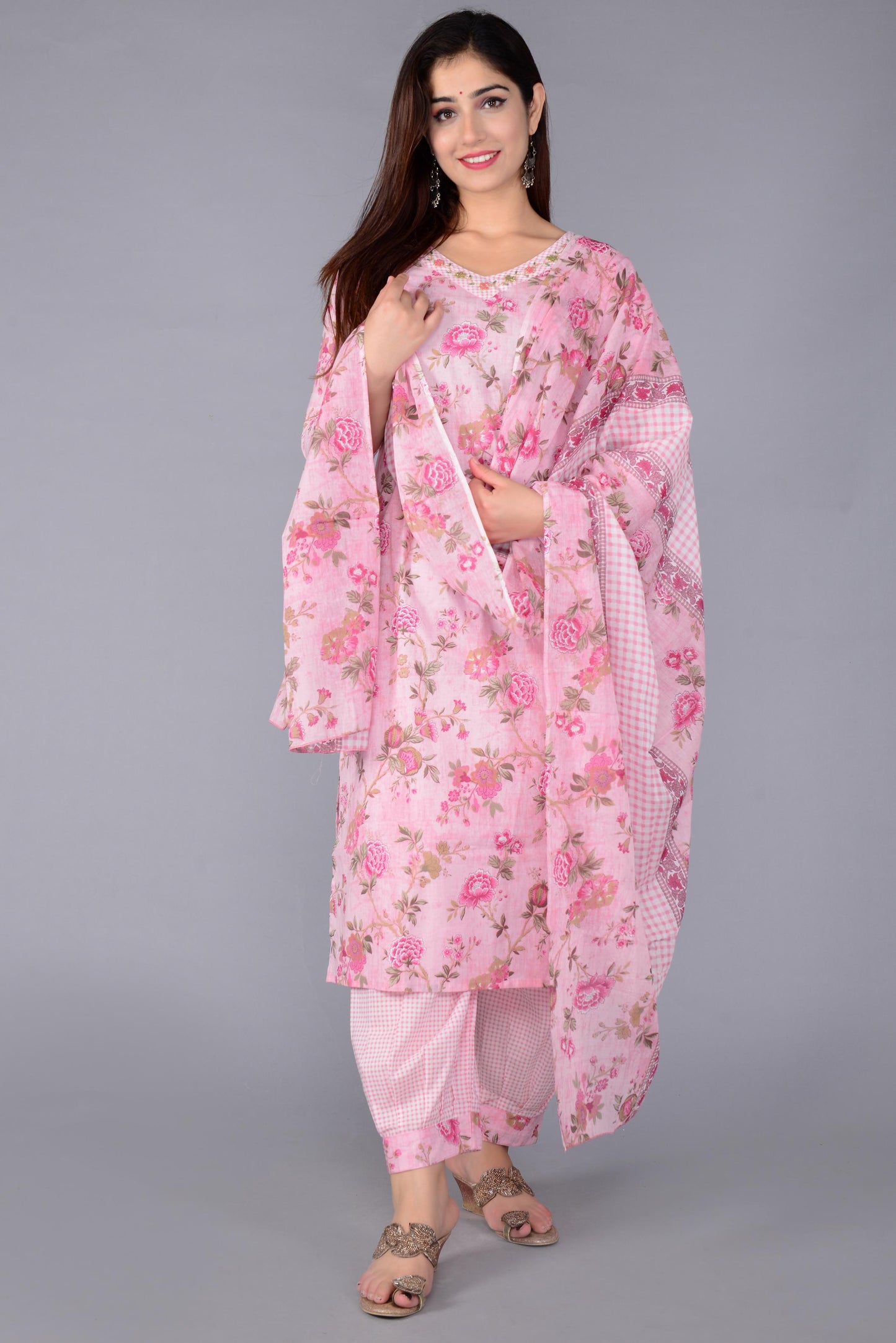 Pink Colour Designer Printed Kurta with Pant and Dupatta