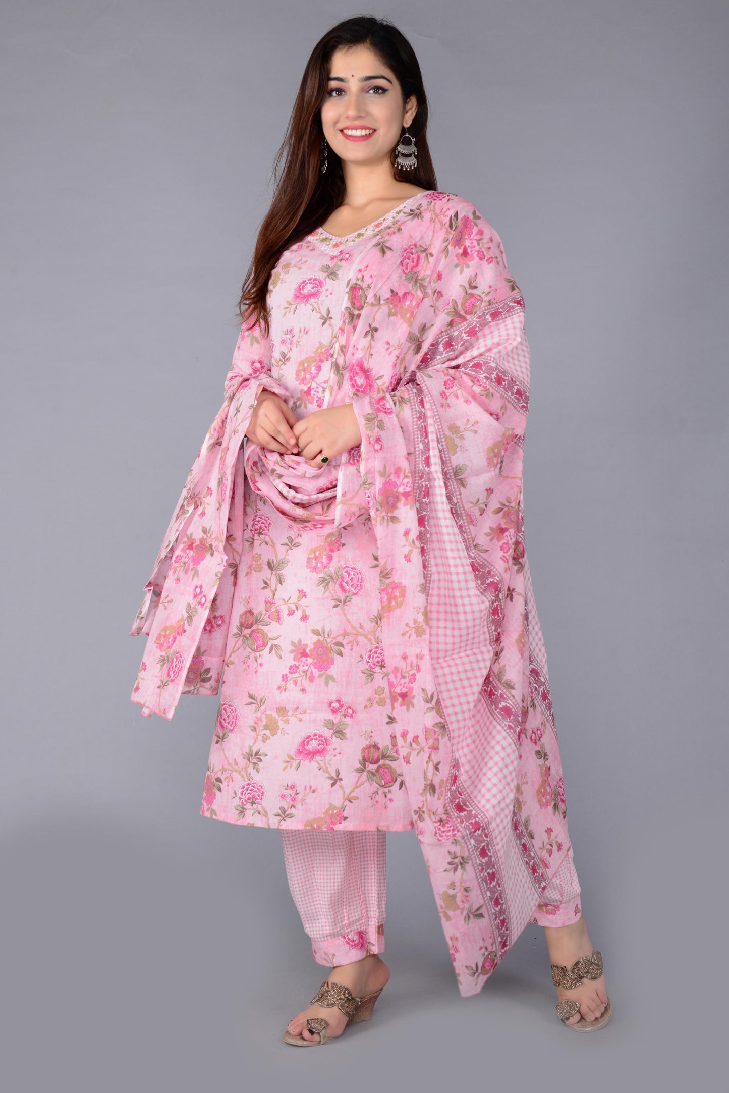 Pink Colour Designer Printed Kurta with Pant and Dupatta