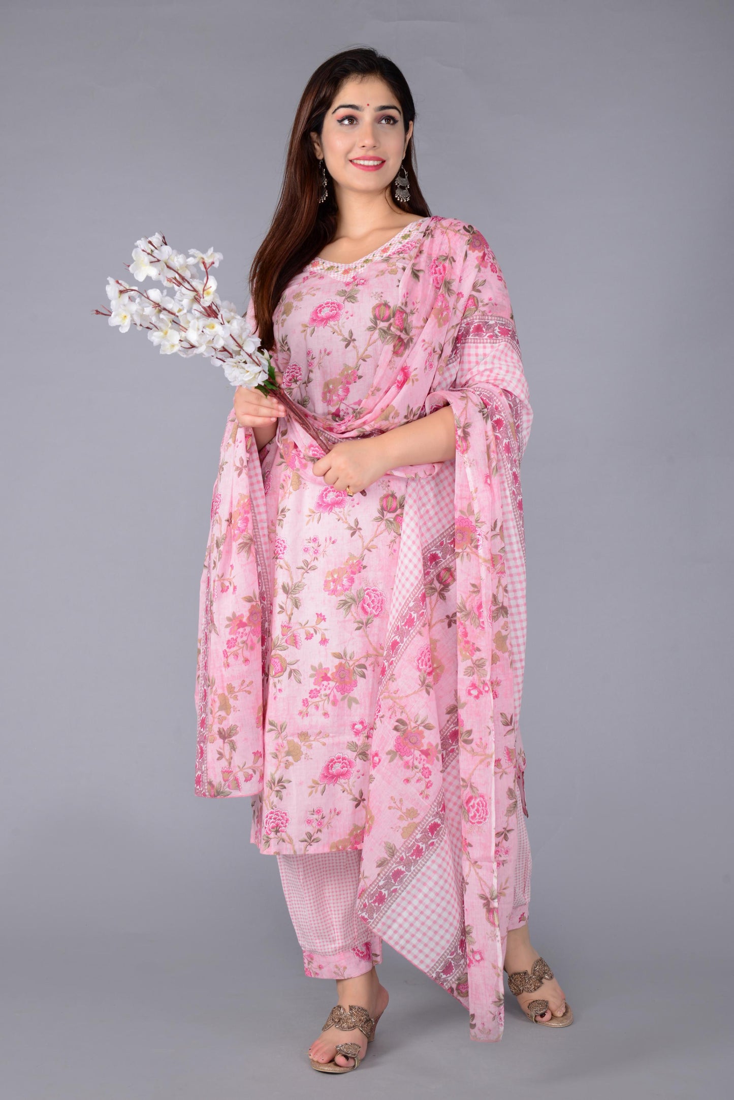 Pink Colour Designer Printed Kurta with Pant and Dupatta