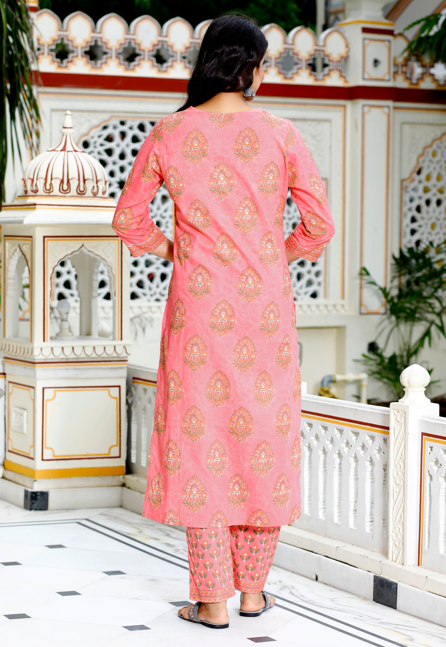 Peach Colour Designer Printed Kurta with Pant and Dupatta