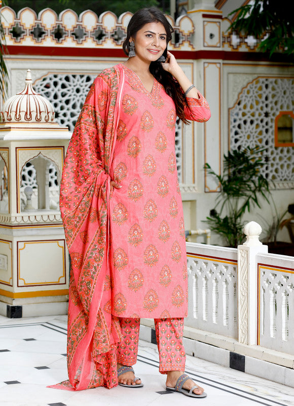 Peach Colour Designer Printed Kurta with Pant and Dupatta