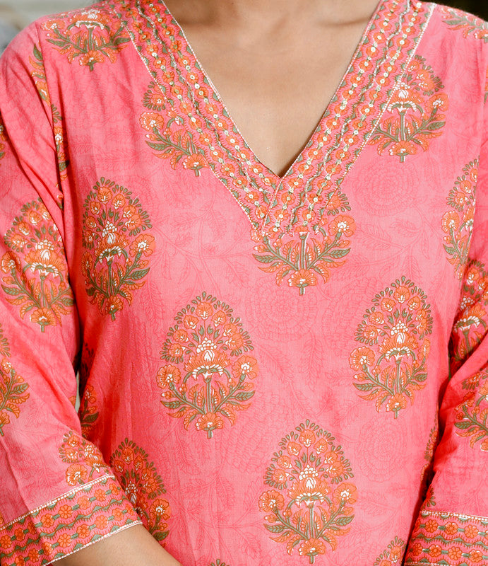 Peach Colour Designer Printed Kurta with Pant and Dupatta