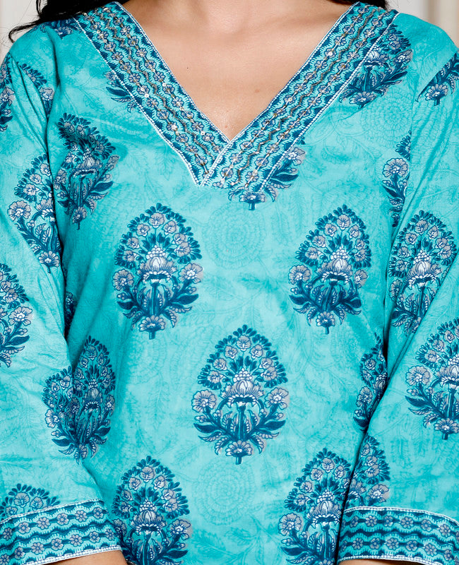 Green Colour Designer Printed Kurta with Pant and Dupatta