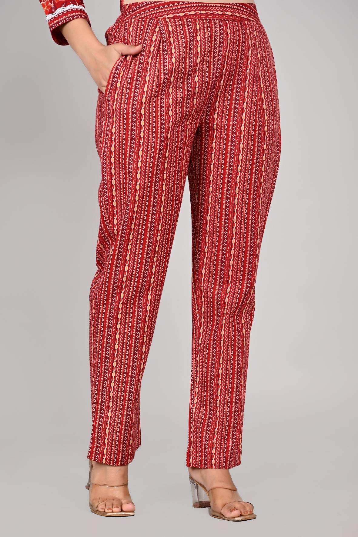 Red Colour Designer Printed Kurta with Pant and Dupatta
