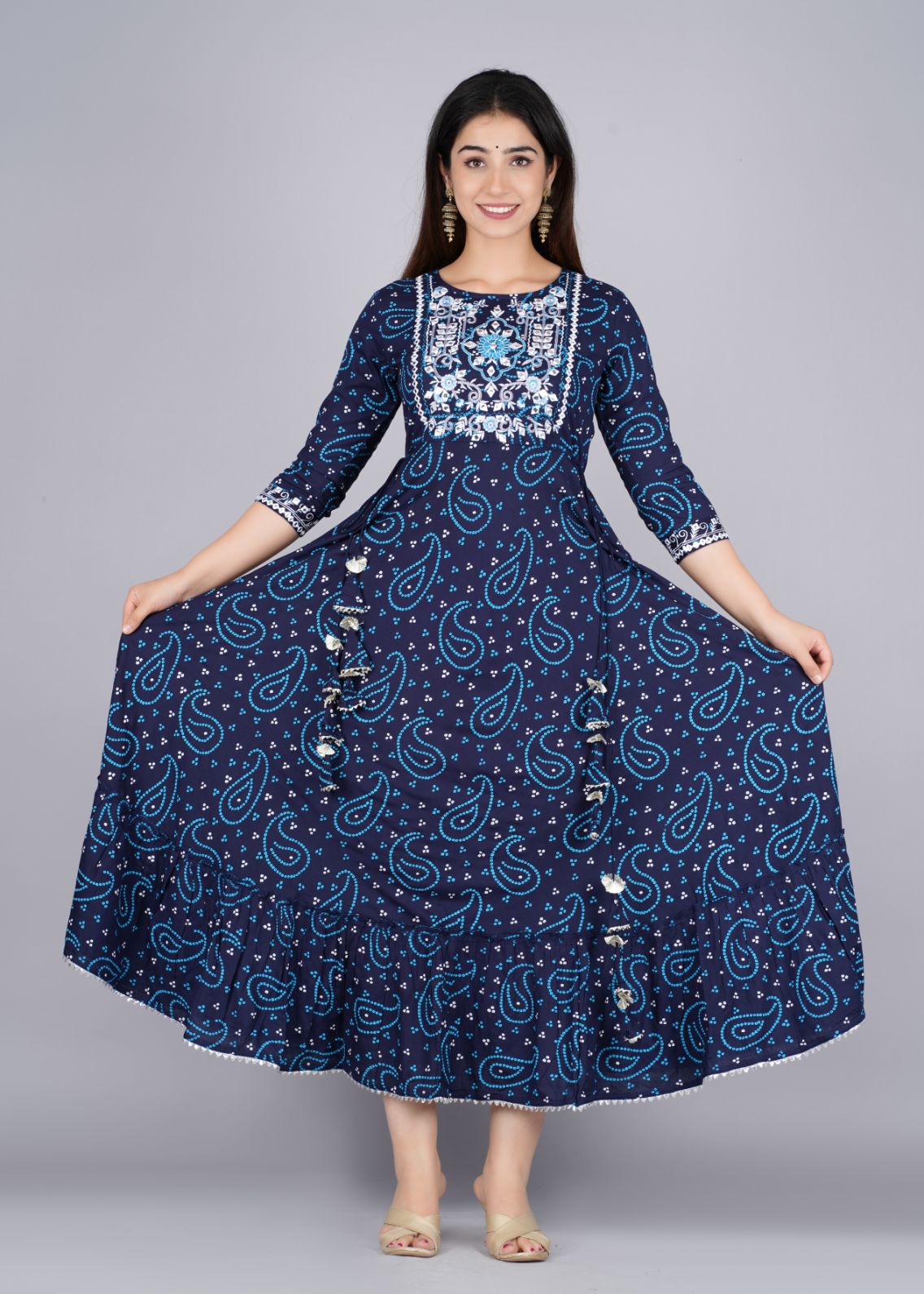 Blue Designer Print Gown