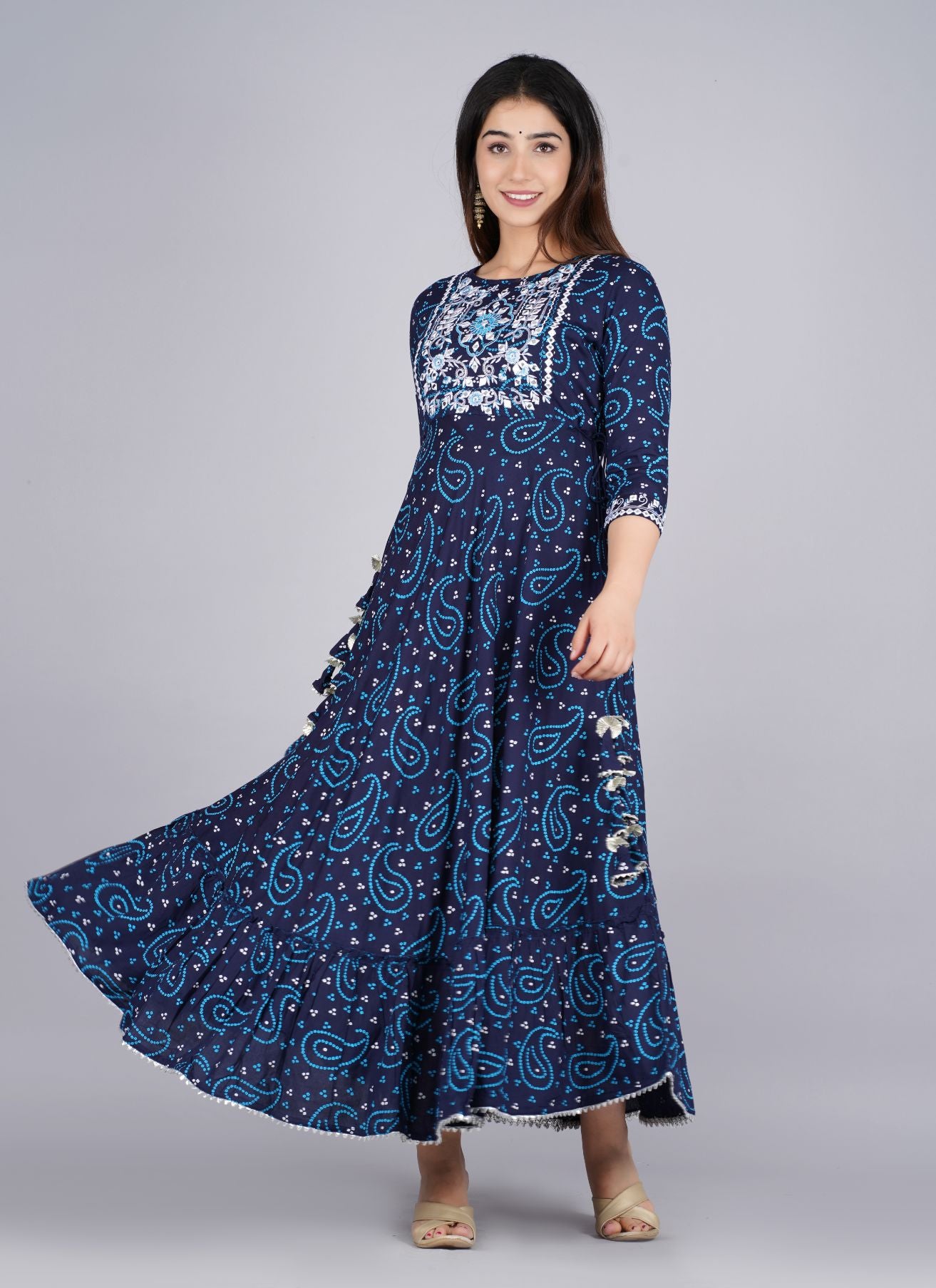 Blue Designer Print Gown