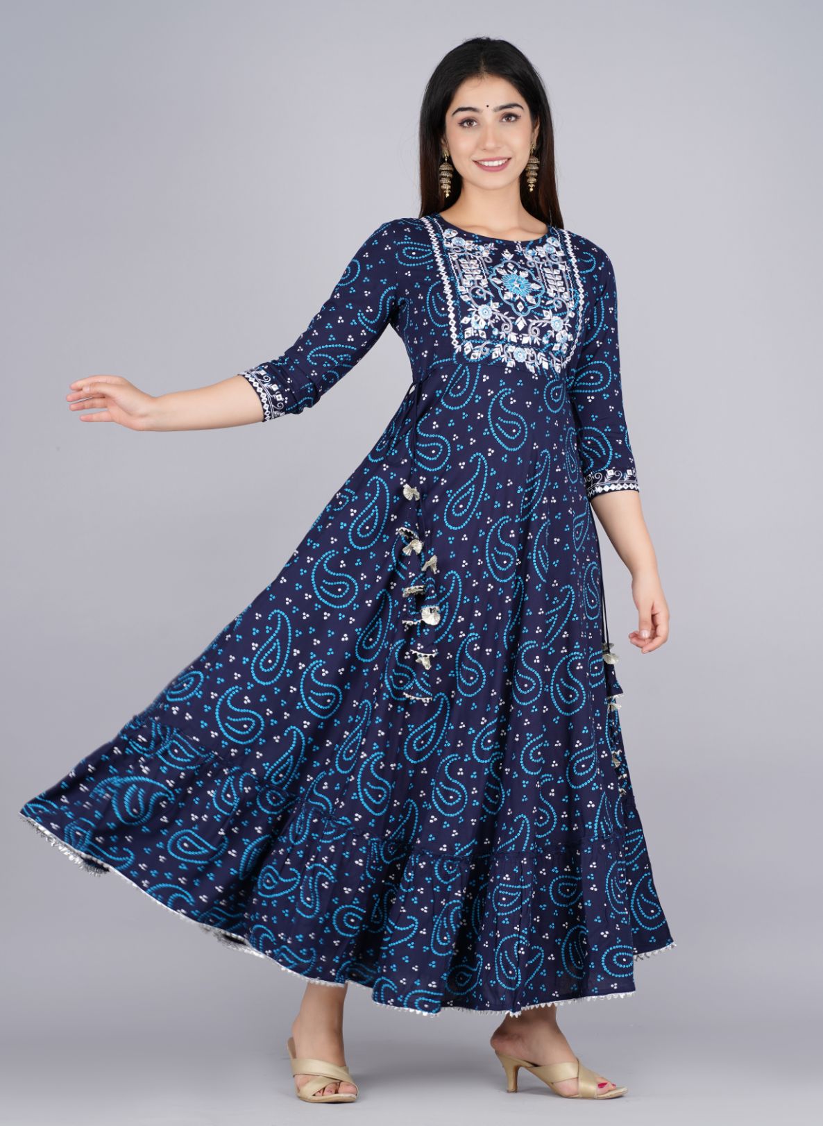Blue Designer Print Gown