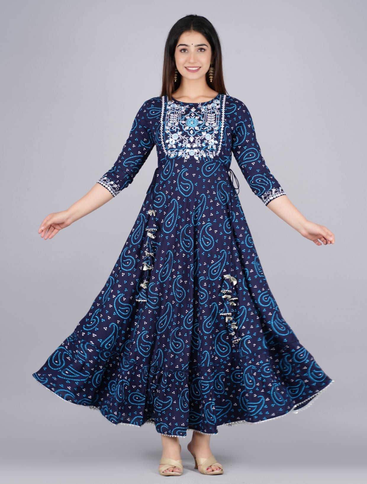 Blue Designer Print Gown