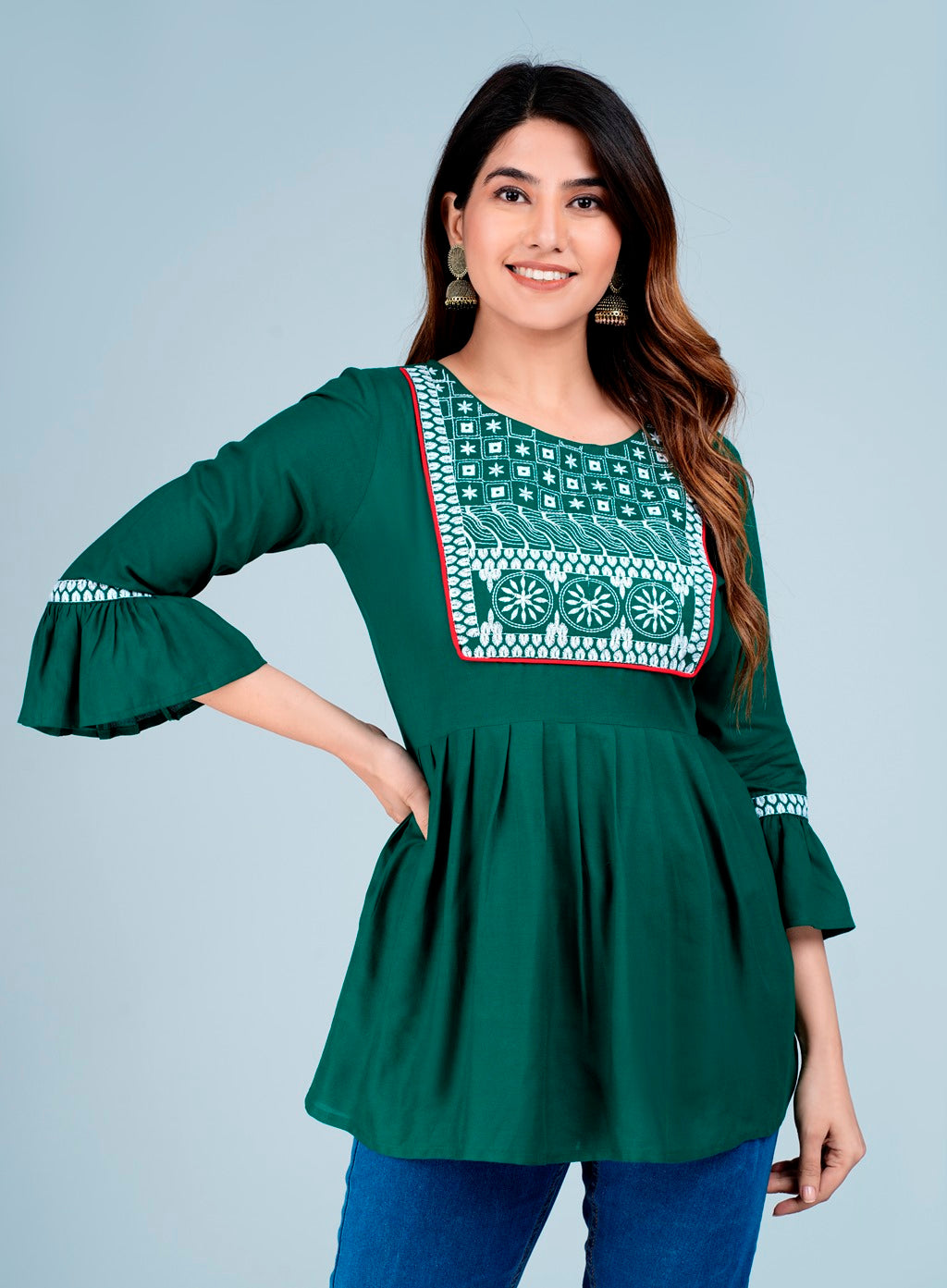 Green Embroidered Top