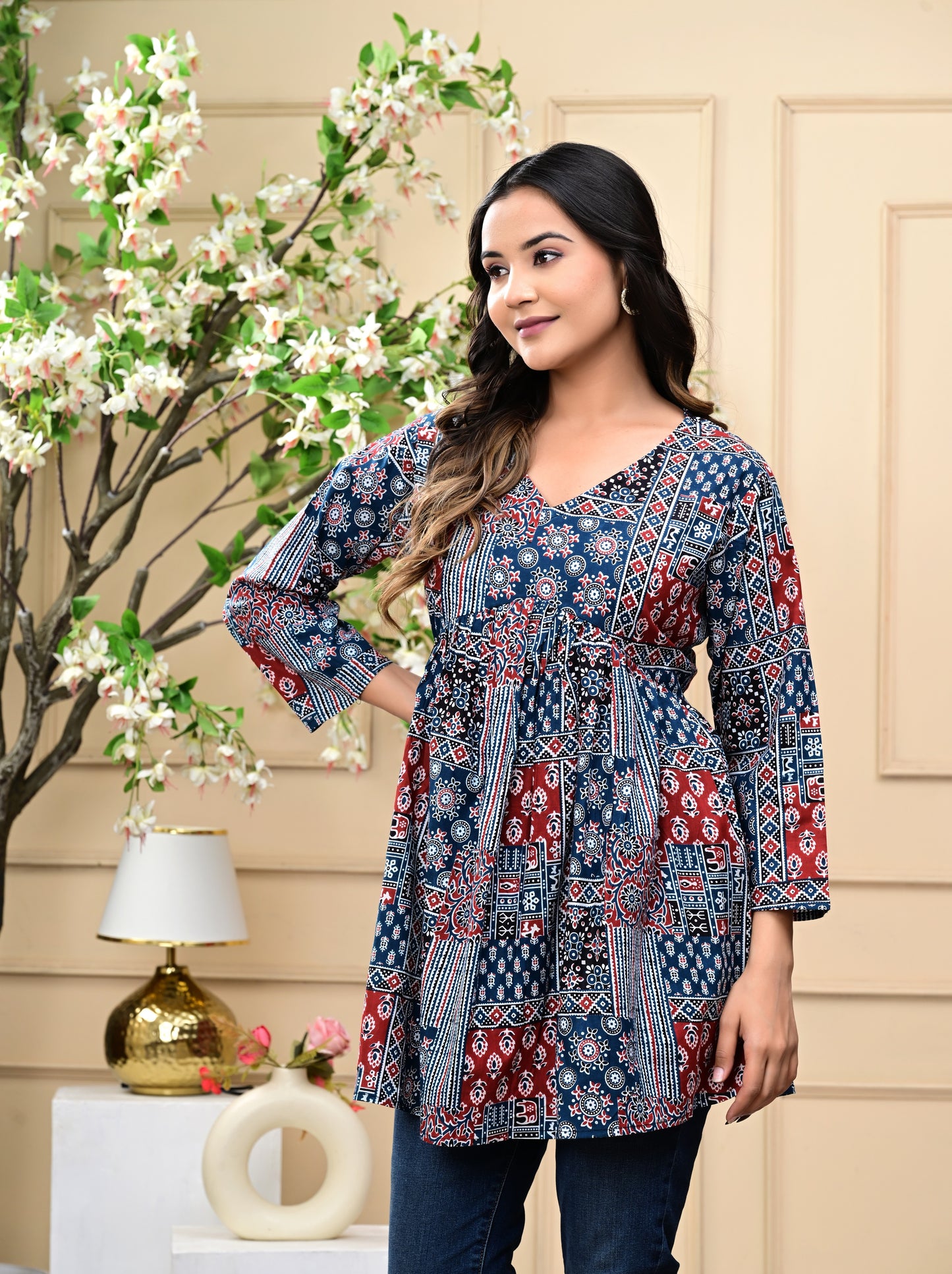Boho Chic Printed Cotton Tunic Top for Women