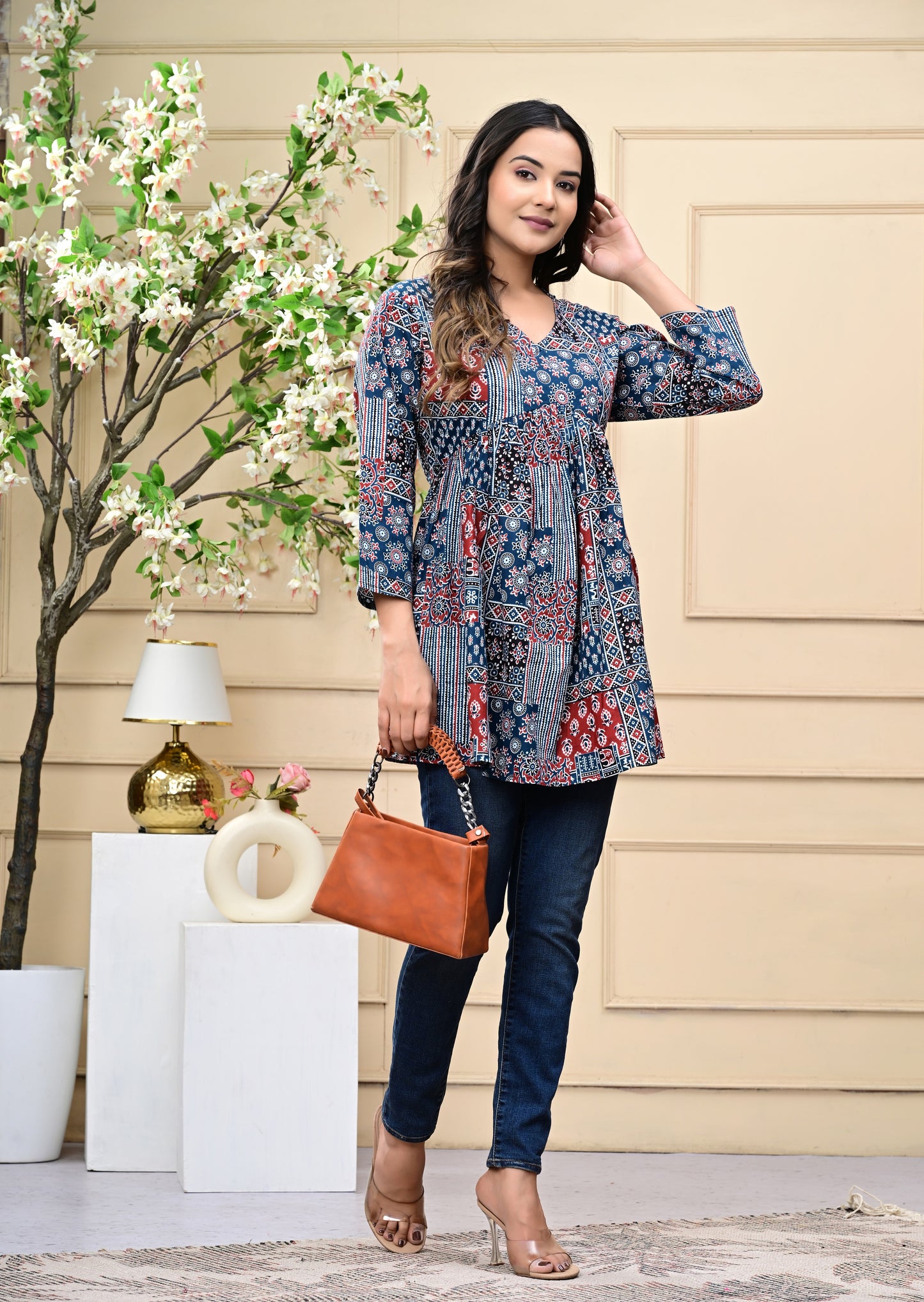 Boho Chic Printed Cotton Tunic Top for Women