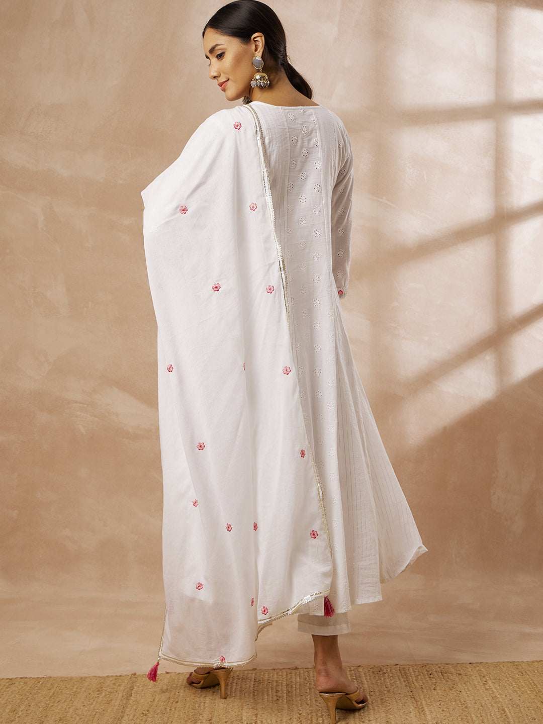 White Embroidered Anarkali Kurta Set with Dupatta