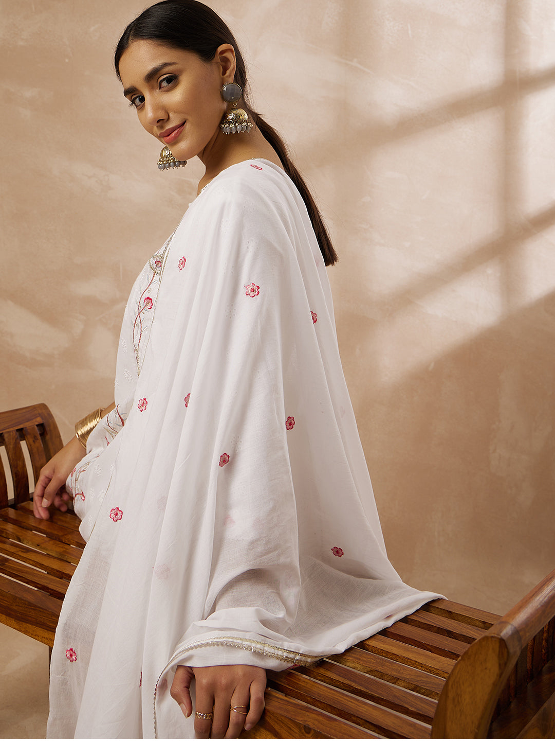White Embroidered Anarkali Kurta Set with Dupatta