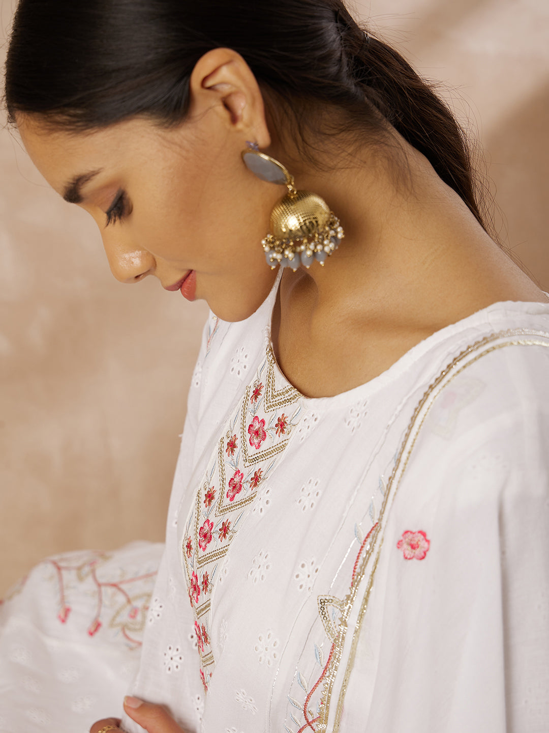 White Embroidered Anarkali Kurta Set with Dupatta