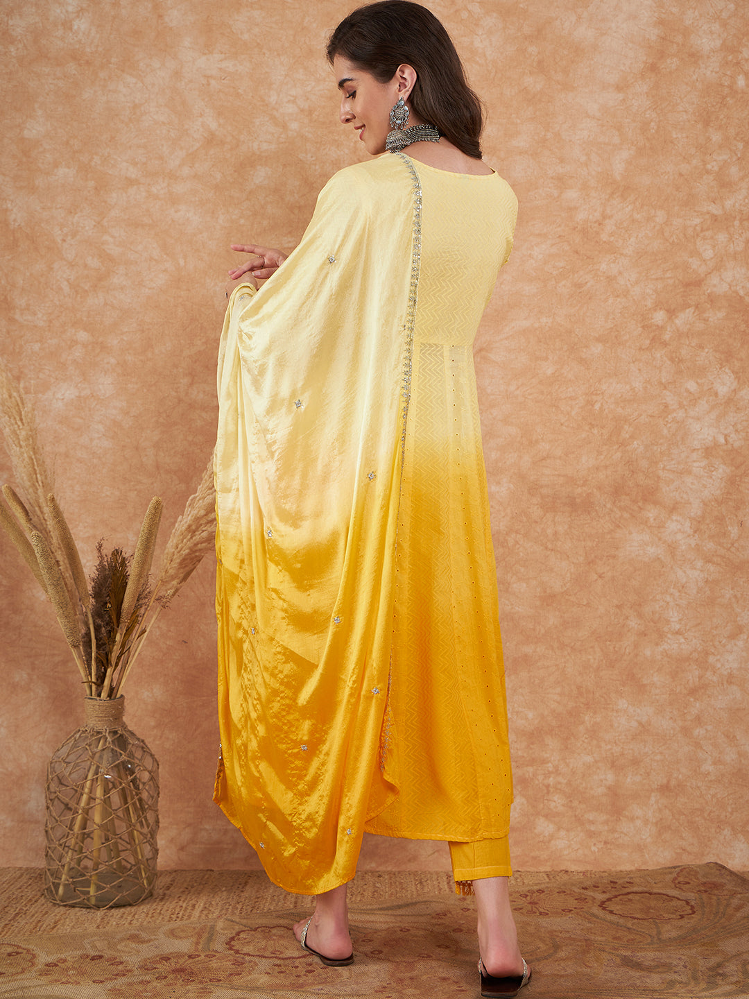 Yellow Ombre Embroidered Kurta Set with Dupatta
