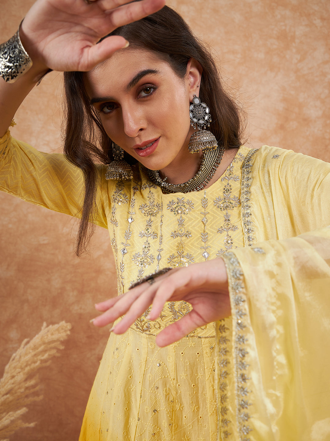 Yellow Ombre Embroidered Kurta Set with Dupatta