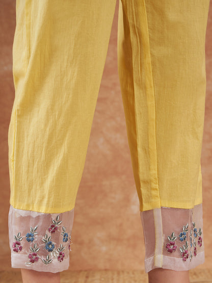 Sunshine Yellow Floral Embroidered Suit Set with Organza Dupatta