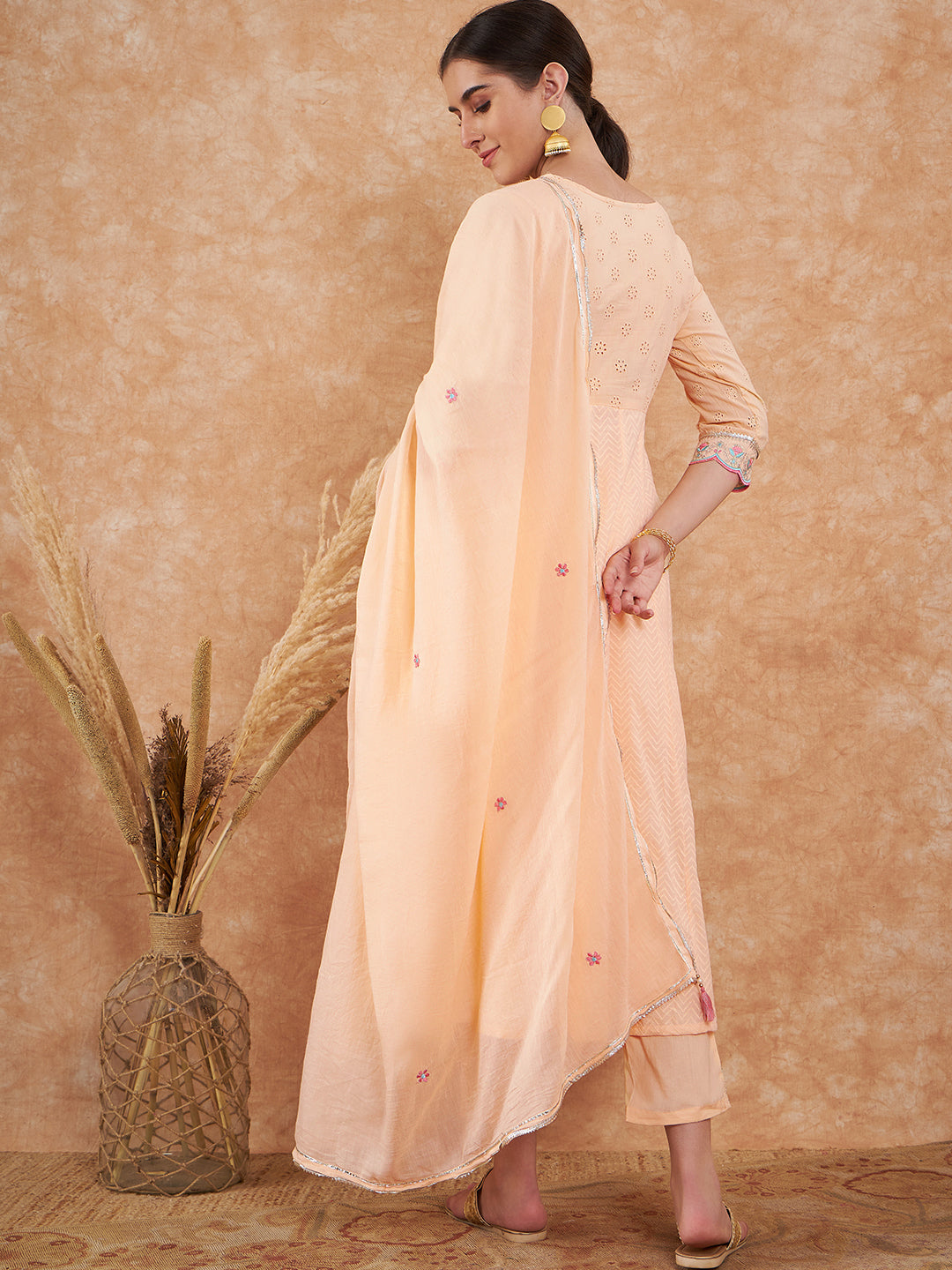 Peach Embroidered Anarkali Suit