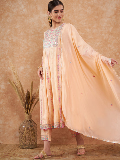 Peach Embroidered Anarkali Suit